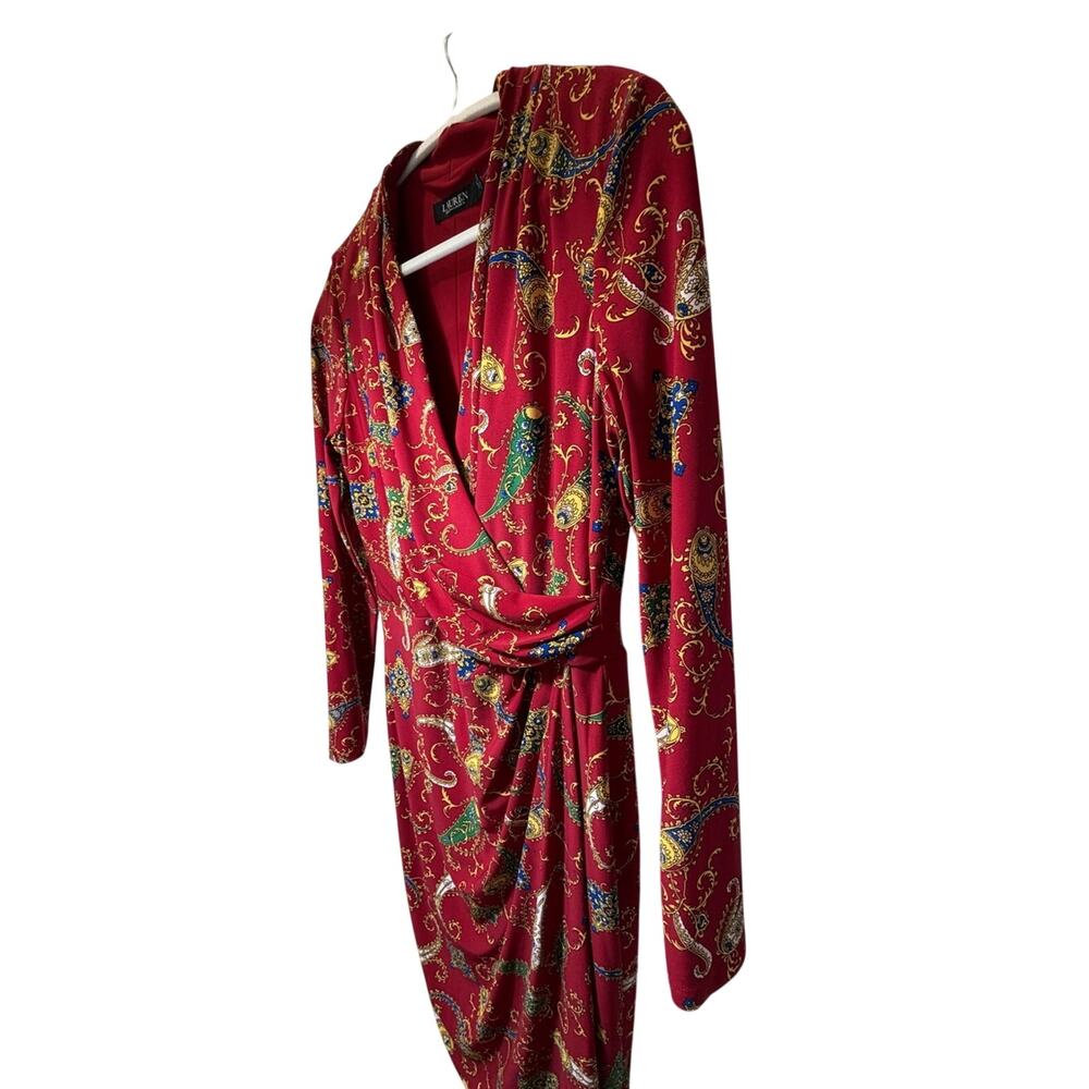 Lauren Ralph Lauren Red Paisley Faux Wrap Jersey Dress Size 10P - Picture 1 of 14